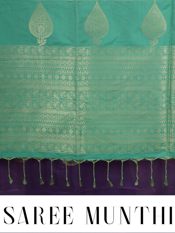 Wine Purple With Green Semi Silk Saree