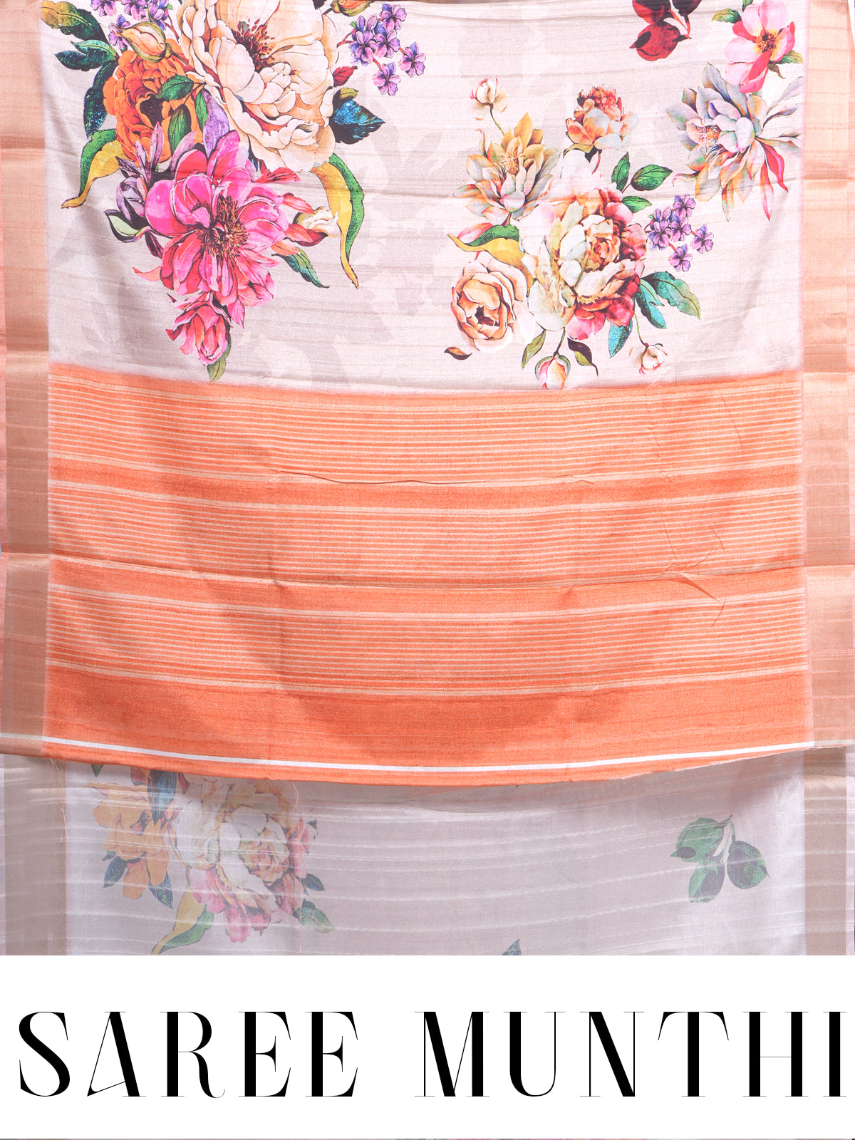 Cream with Peach - Semi Tussar Saree