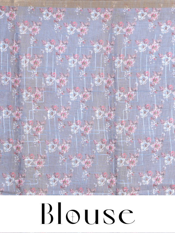 Pastel Grey with Silver-Grey Linen Cotton Saree
