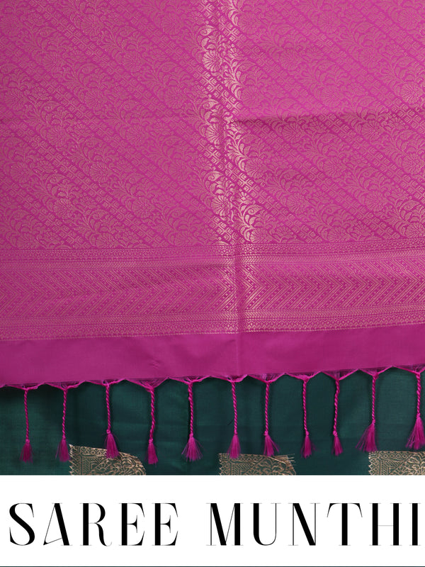 Dark Green With Pink Semi Silk Saree