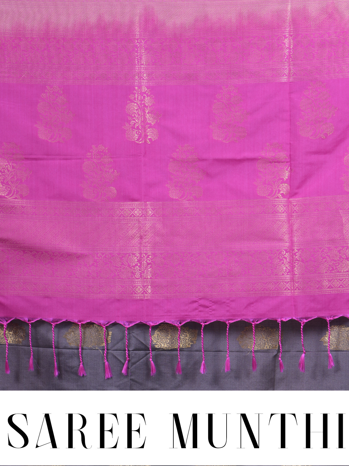 Grey Semi With Pink Silk Saree