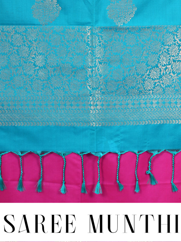 Rani Pink with Blue Semi Silk Saree