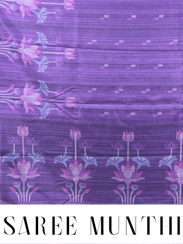 Purple with Floral- Semi Tussar Saree
