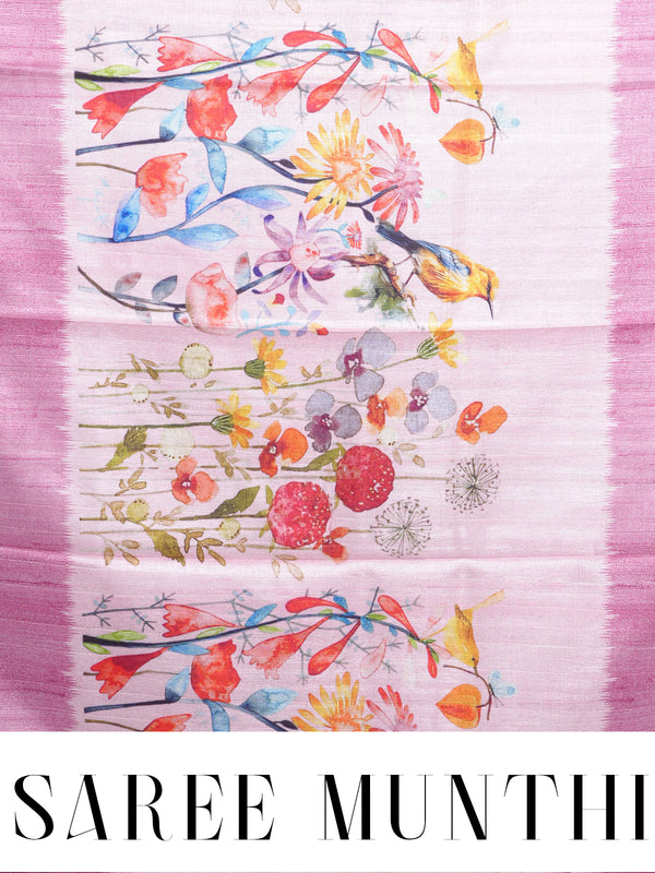 Mauve Pink Floral Digital Print Dola Silk Saree