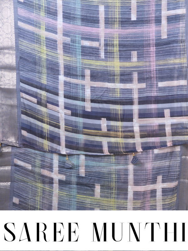 Steel Gray with Silver Zari Pallu - Semi Raw Silk Saree