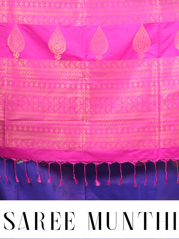 Violet with Rani Pink Semi Silk Saree