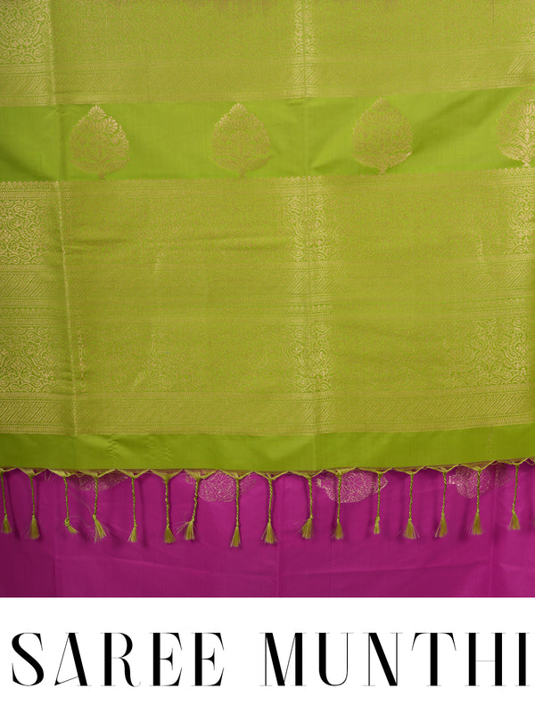 Rani Pink with Parrot Green Semi Silk Saree