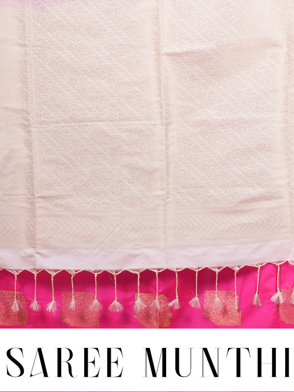 Rani Pink with Light Sandal Semi Silk Saree