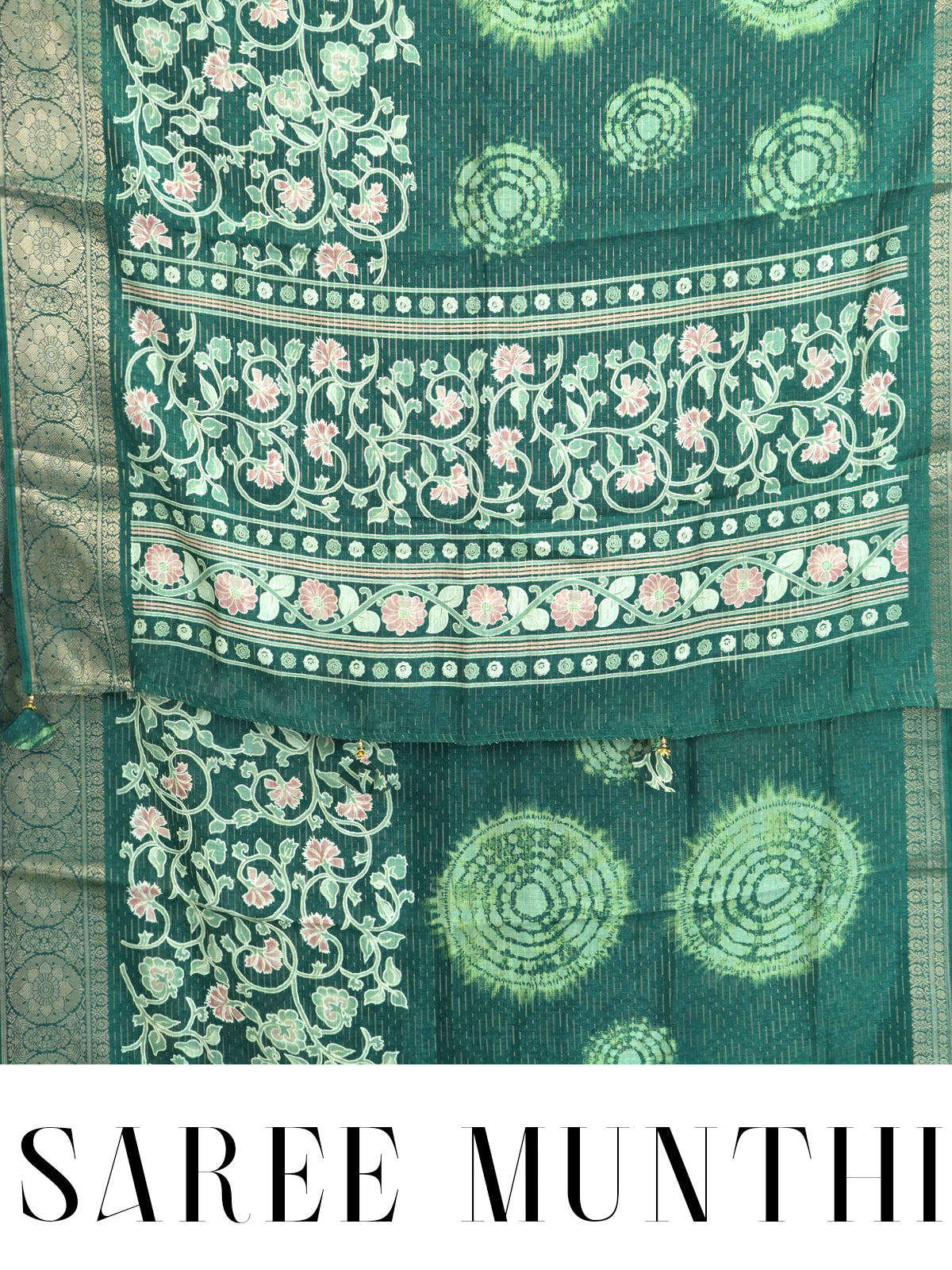Deep Green with Matching Green and Zari Pallu - Semi Raw Silk Saree