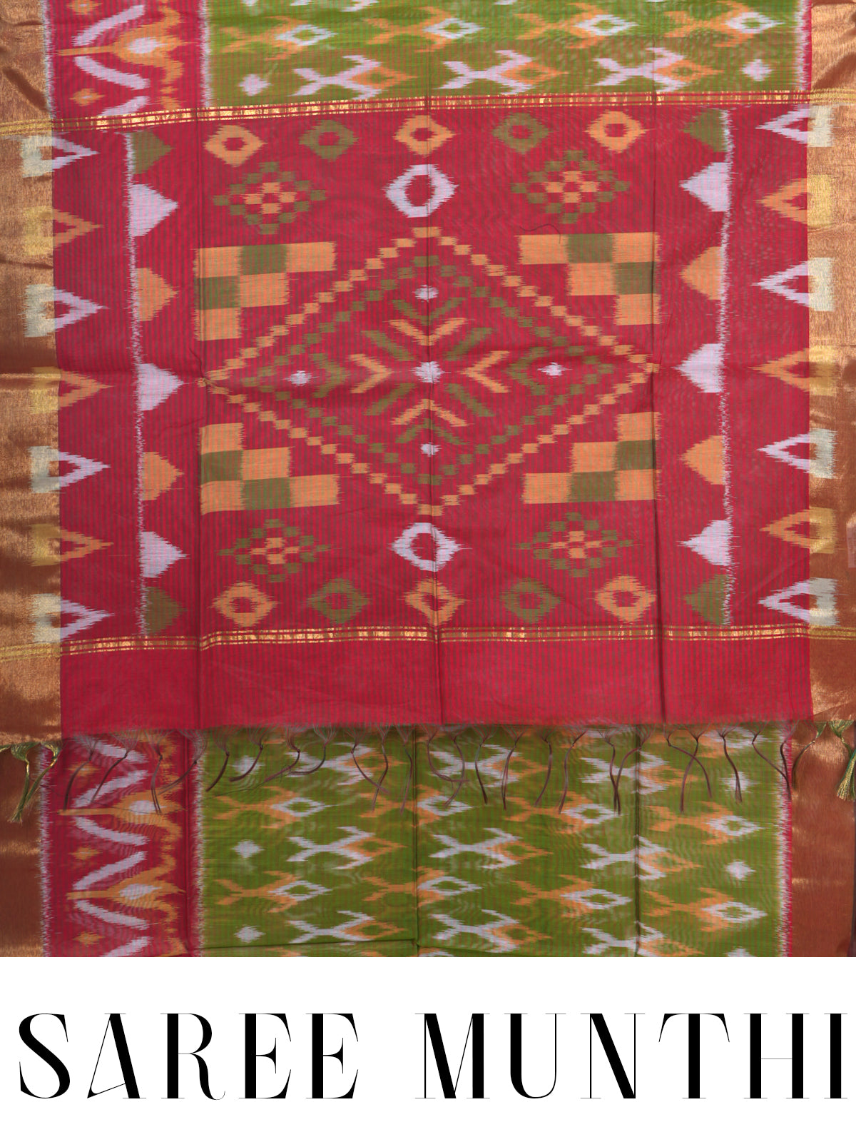 Olive Green with Red - Pochampalli Cotton Saree