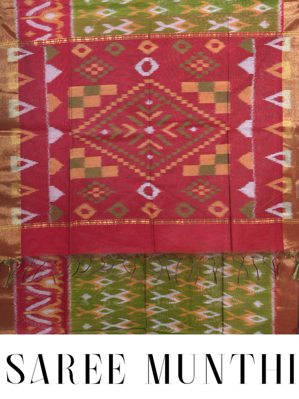 Olive Green with Red - Pochampalli Cotton Saree