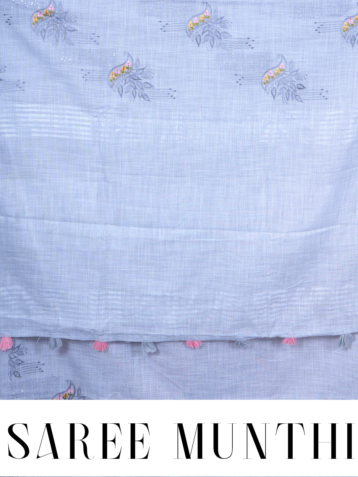 Ice Blue with Soft Silver - Linen Cotton Saree
