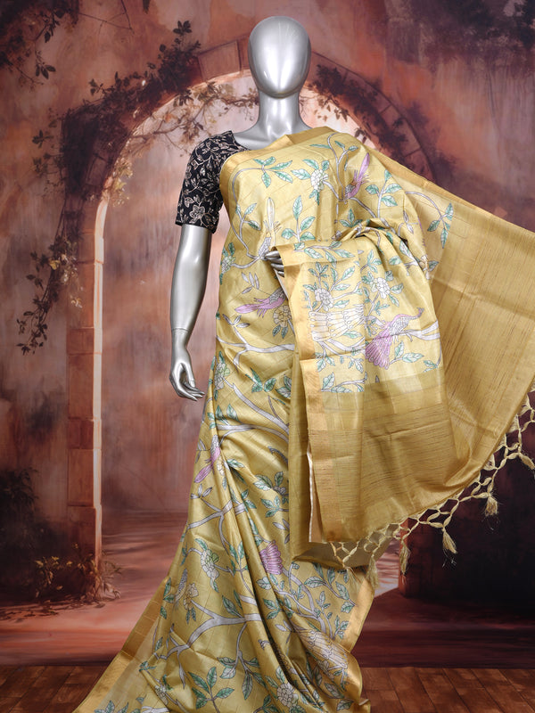 Olive Mustard and Golden Zari with Antique Gold Munthi Dola Silk Saree