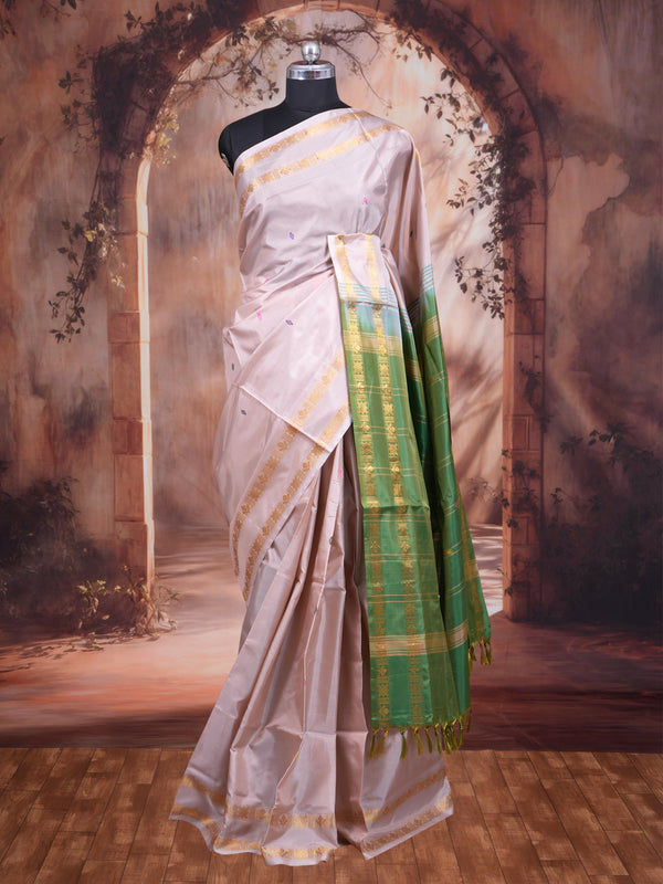 Beige With Green Semi Silk Saree