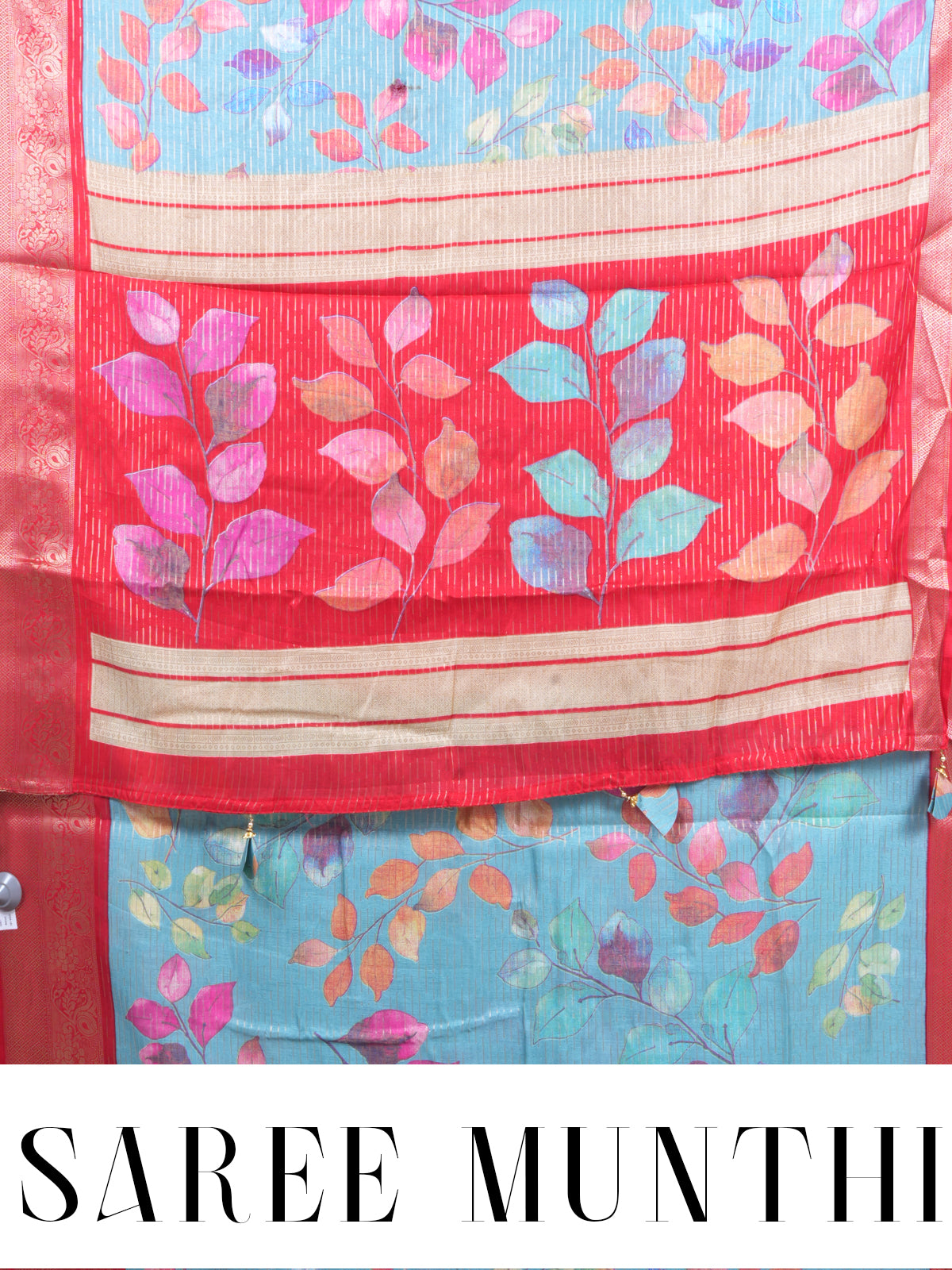 Sky Blue with Crimson Red - Semi Raw Silk Saree