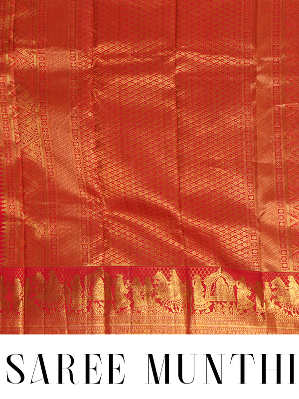 Off-White and Crimson Red Kanchipuram Silk Saree