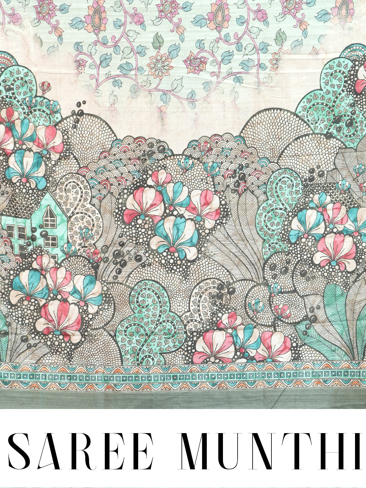 Cream with Sage Green - Semi Tussar Saree