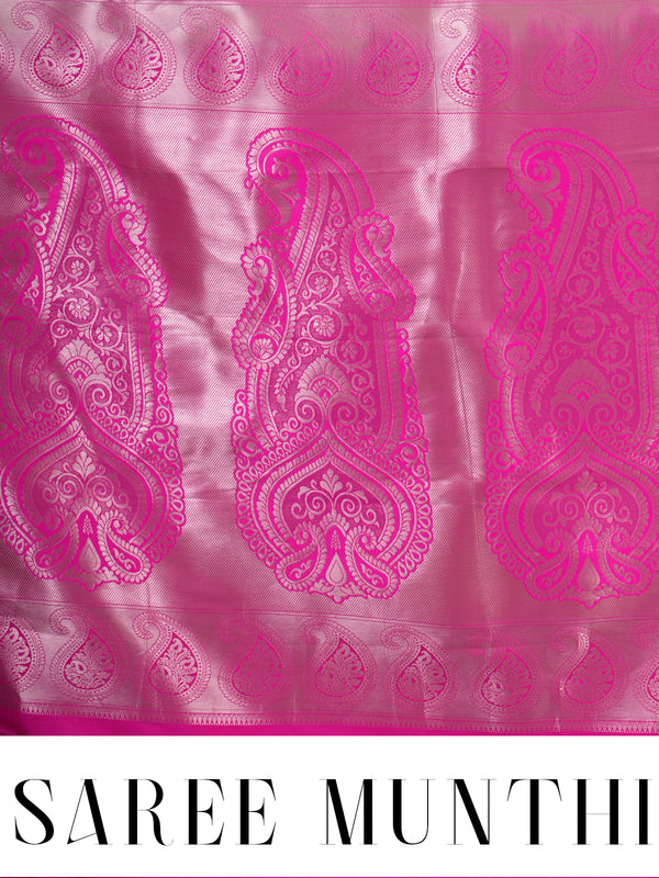 White with Magenta and Gold Kanchipuram Fancy Silk Saree