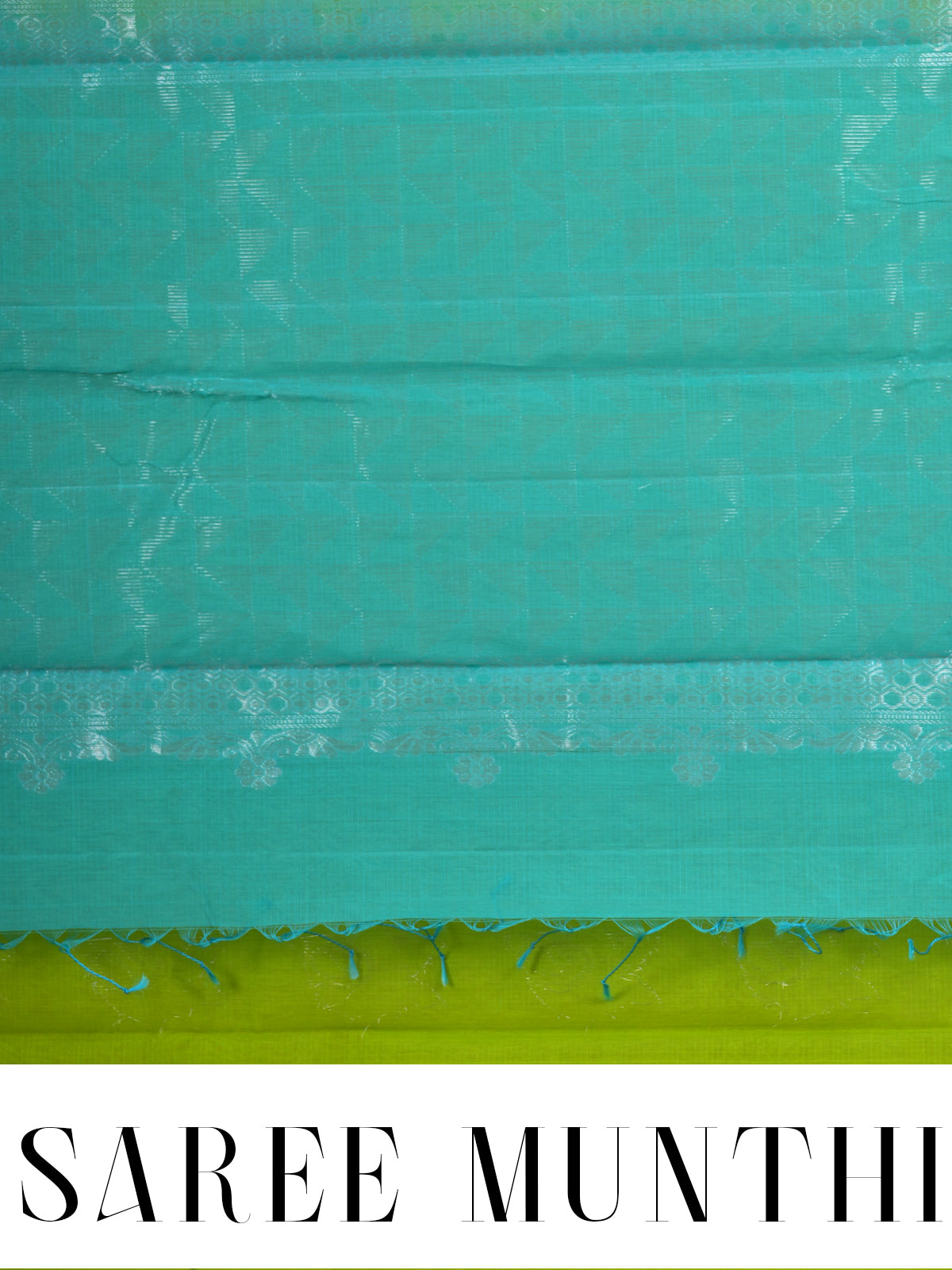 Lime Green with Turquoise Blue - Pure Silk Cotton Saree
