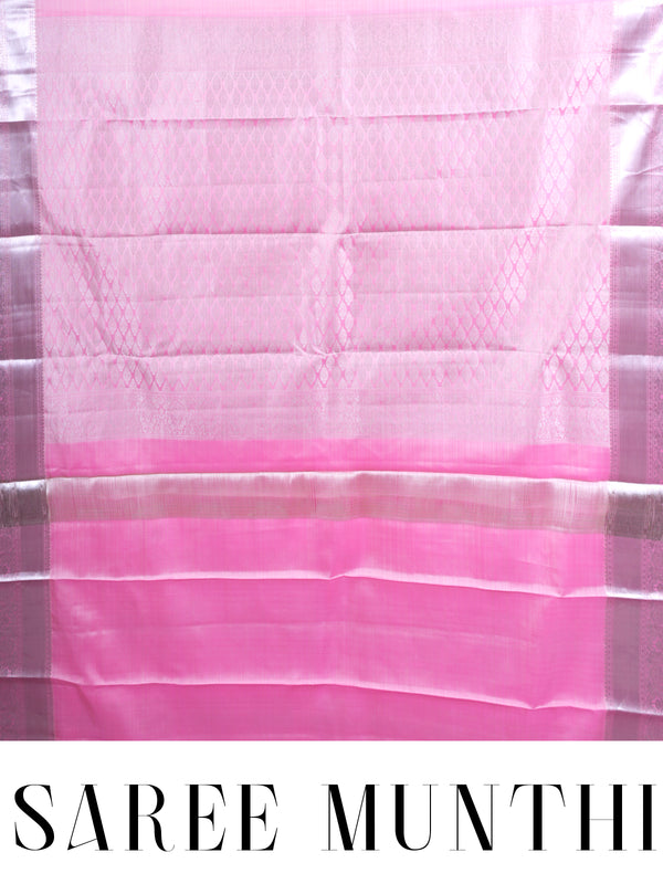 Bubblegum Pink with gray Kanjivaram Silk Saree