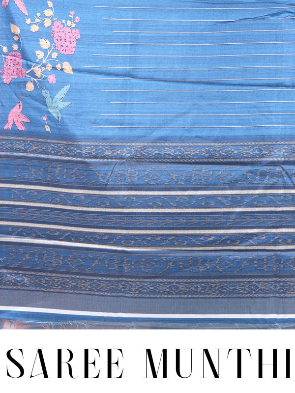 Steel Blue with Zari Stripes Pallu - Semi Tussar Saree