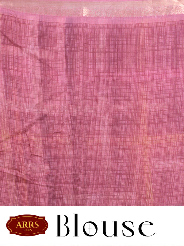 Mauve Pink and Multi-Color Checked Saree with Golden Zari Pallu - Semi Raw Silk Saree