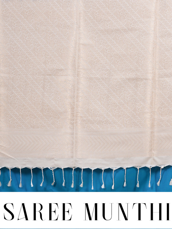 Teal Blue With Sandal Semi Silk Saree