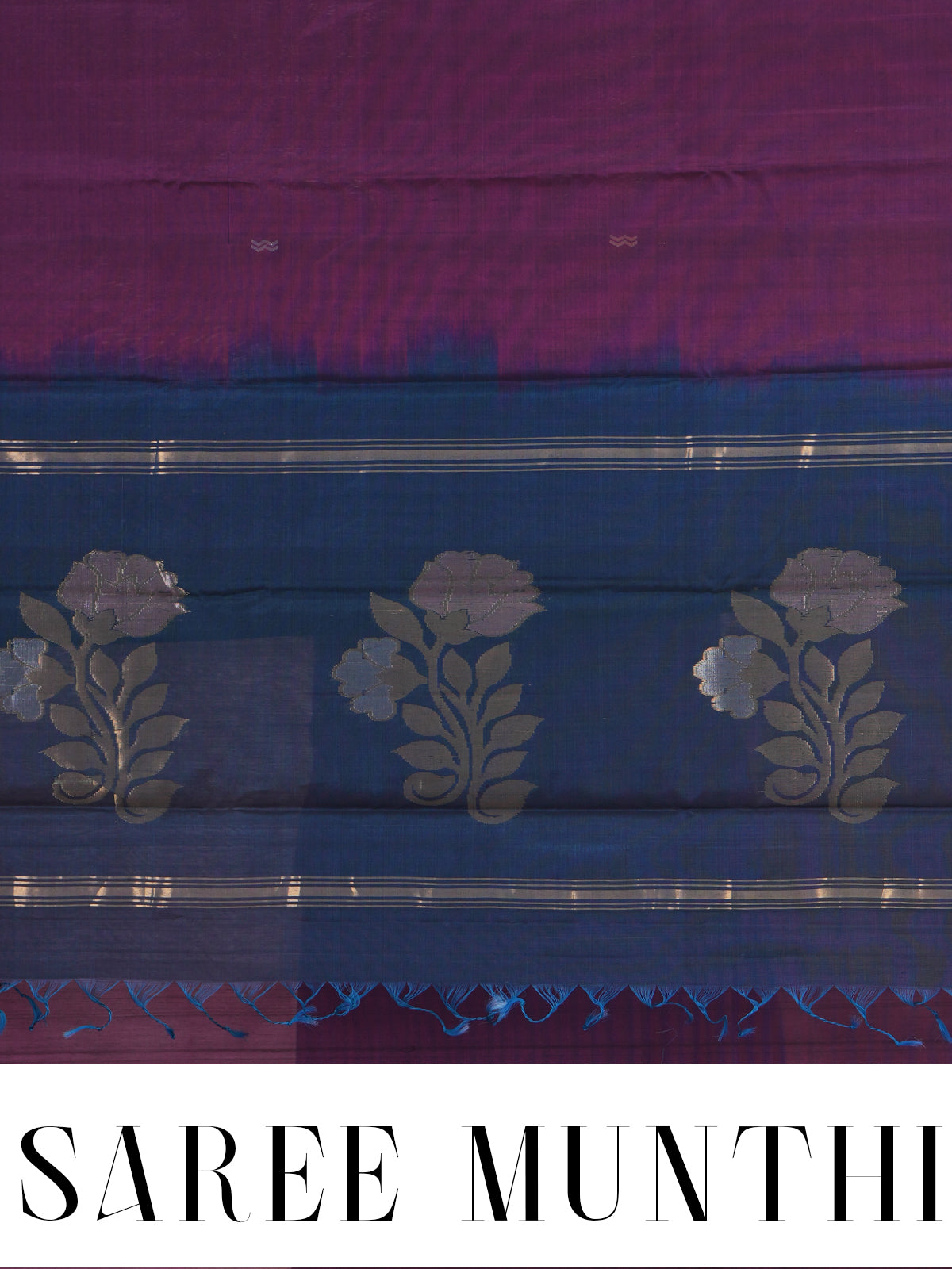 Wine with Teal Blue - Pure Silk Cotton Saree