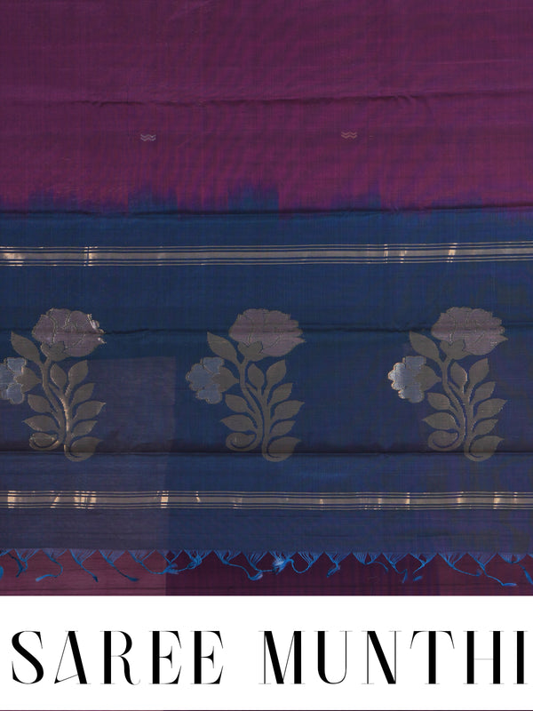 Wine with Teal Blue - Pure Silk Cotton Saree