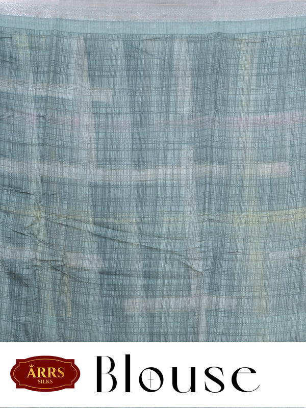 Sage Green with Silver Pallu - Semi Raw Silk Saree