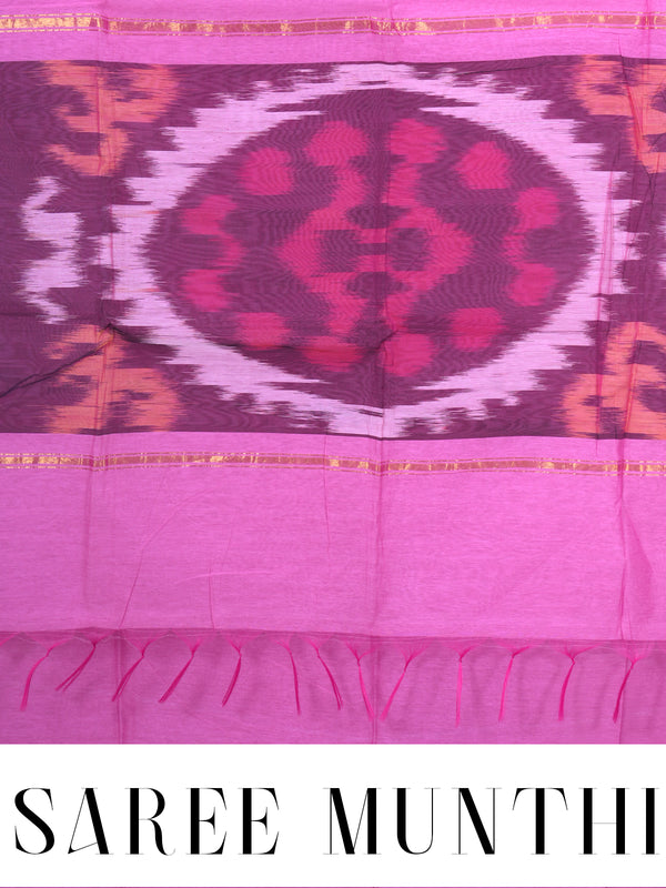Pink with Wine - Pochampalli Cotton Saree