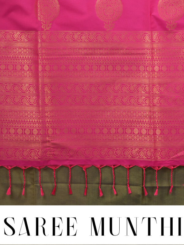 Mehendi Green With Pink Semi Silk Saree