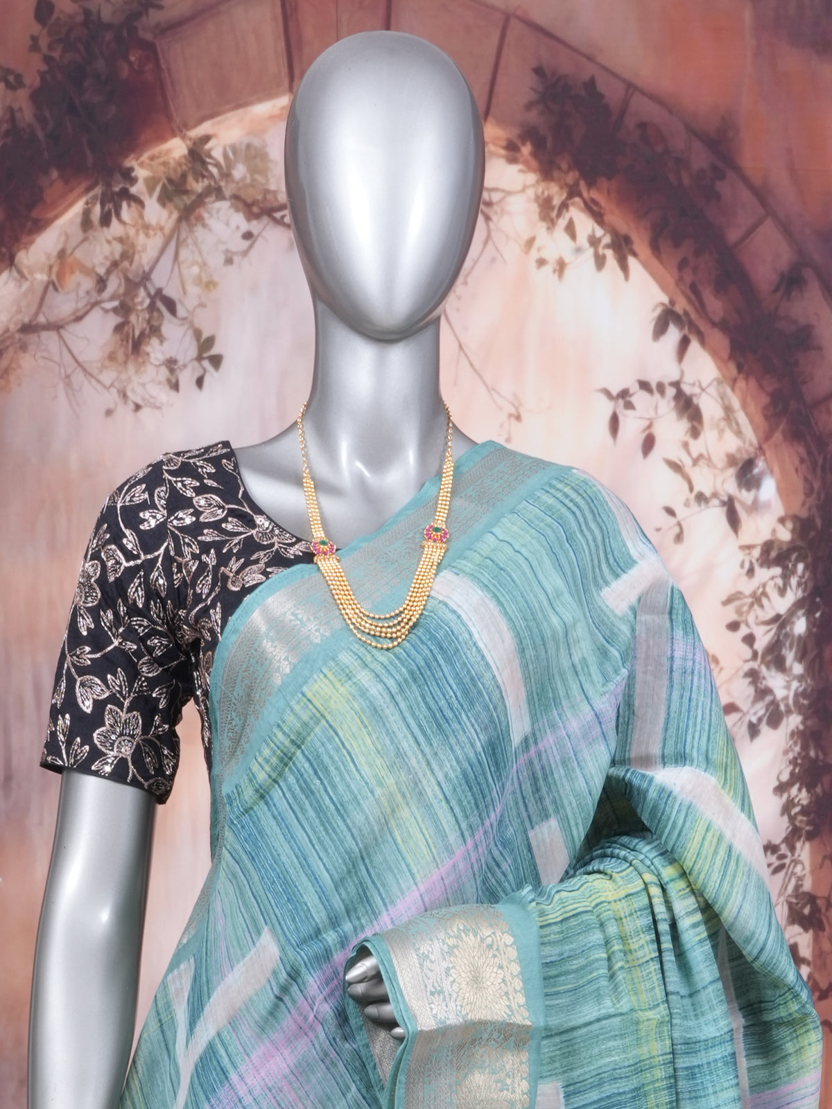 Sea Green with Silver Zari Pallu - Semi Raw Silk Saree