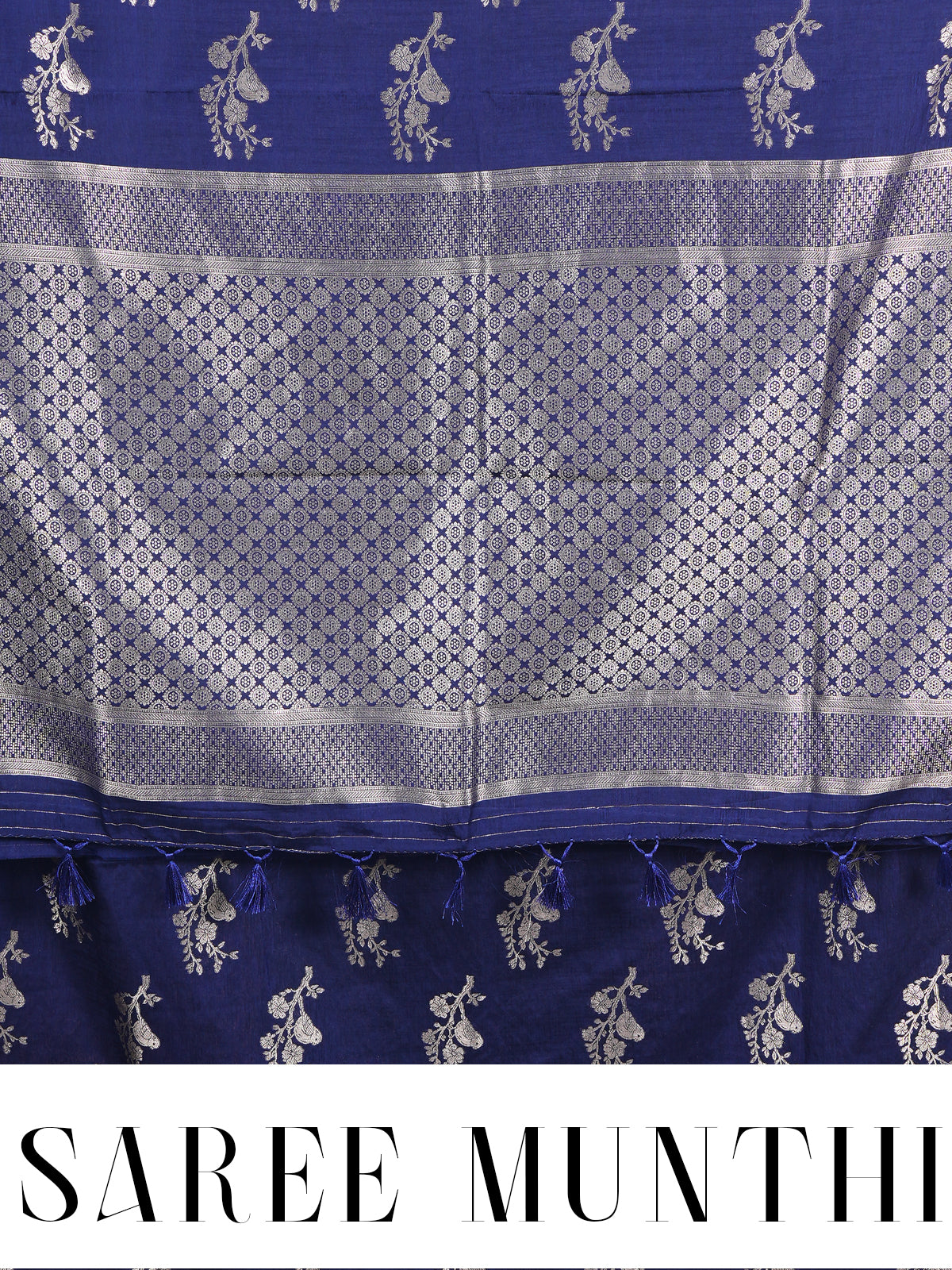 Navy Blue with Silver - Semi Tussar Saree