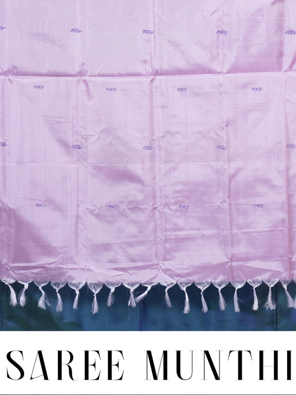 Peacock Blue With Baby Pink Semi Silk Saree