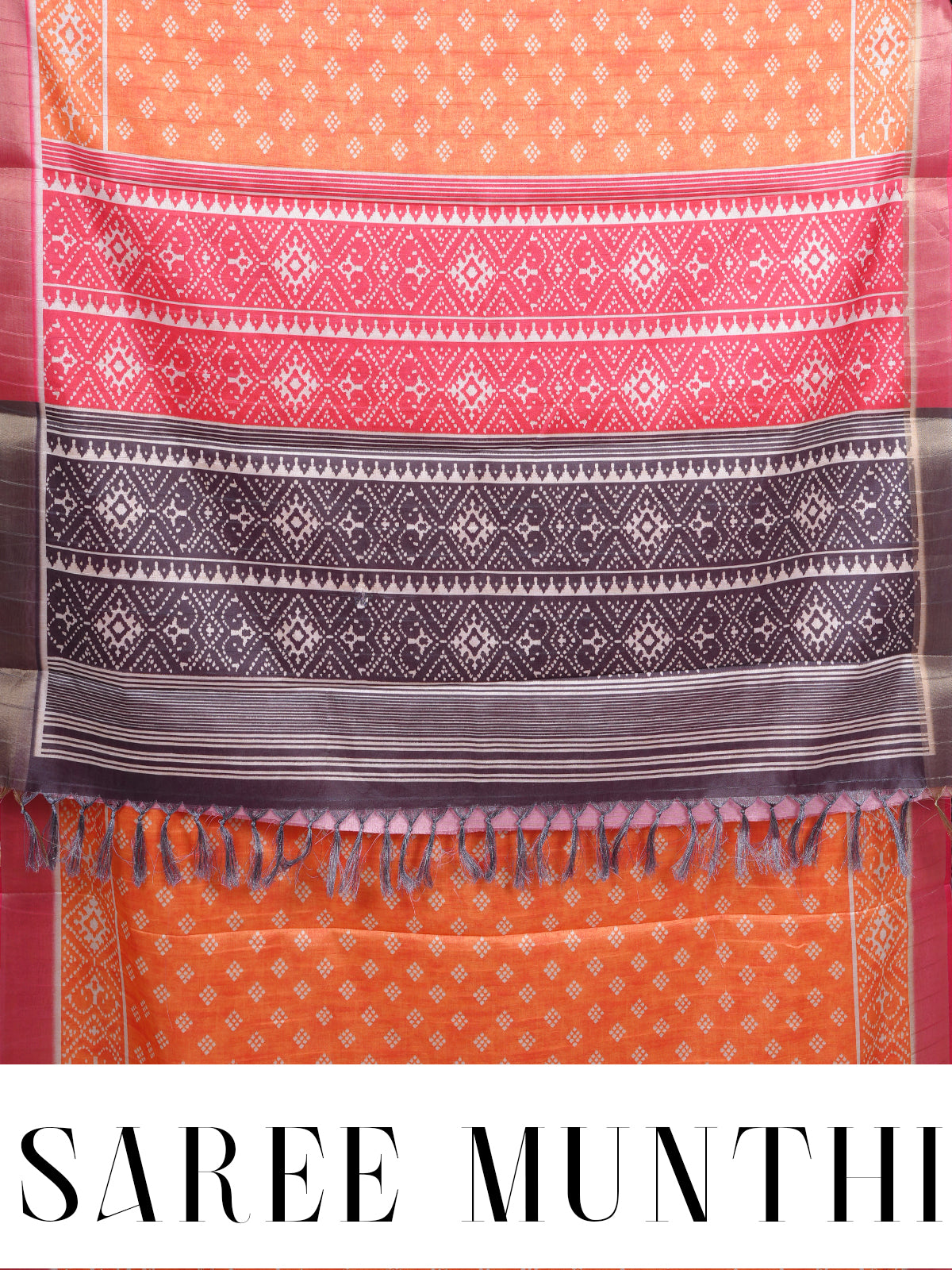 Orange Saree with Pink and Black Patola Munthi Dola Silk Saree