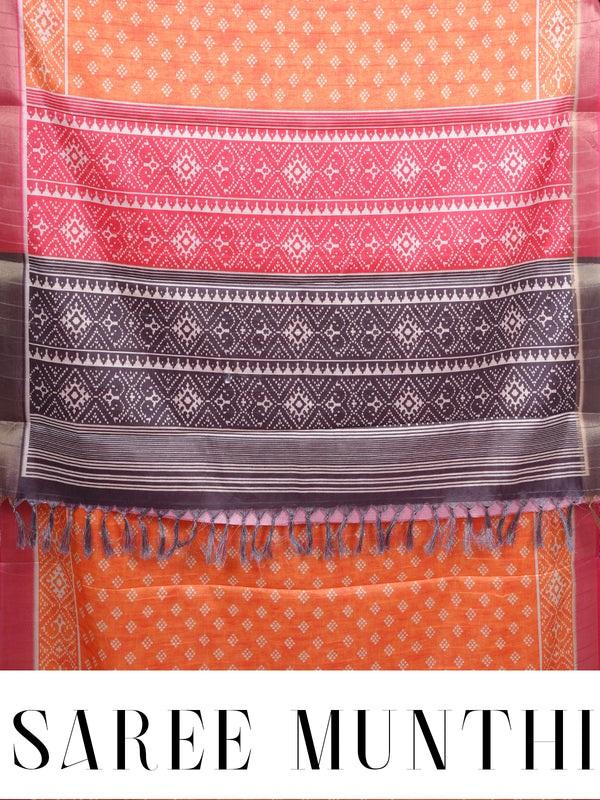 Orange Saree with Pink and Black Patola Munthi Dola Silk Saree