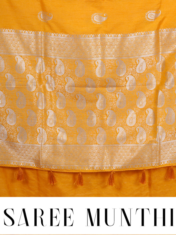 Mustard Yellow with Silver Zari - Semi Tussar Saree