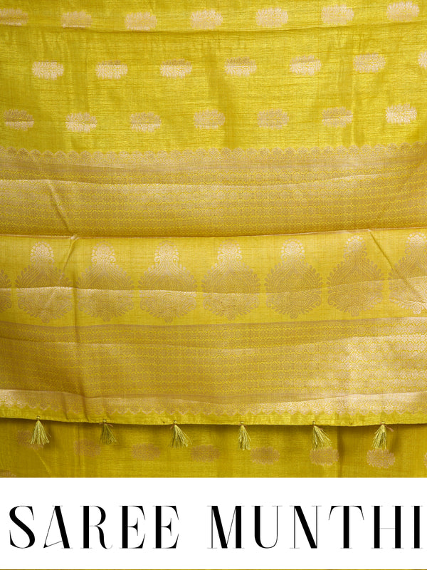 Olive Lime Green with Gold Zari - Semi Tussar Saree