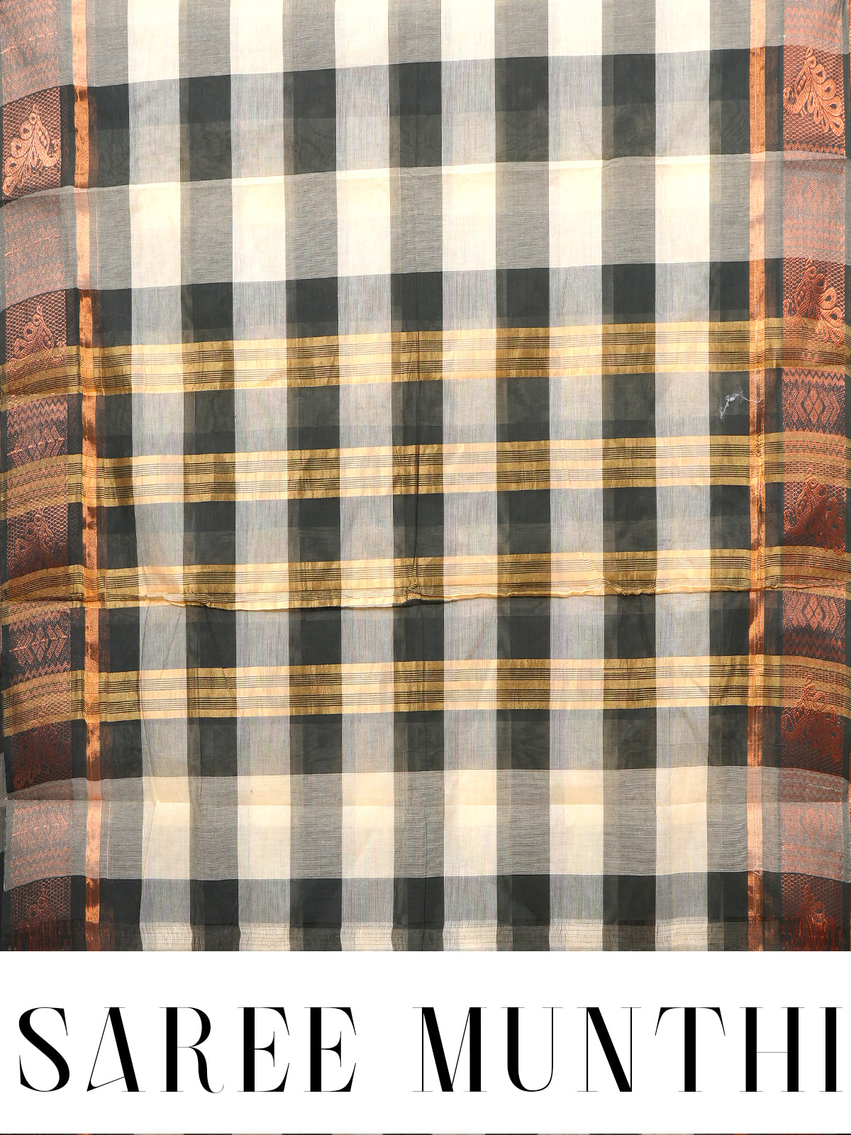 Cream and Black with Copper Munthi Chettinad Cotton Saree