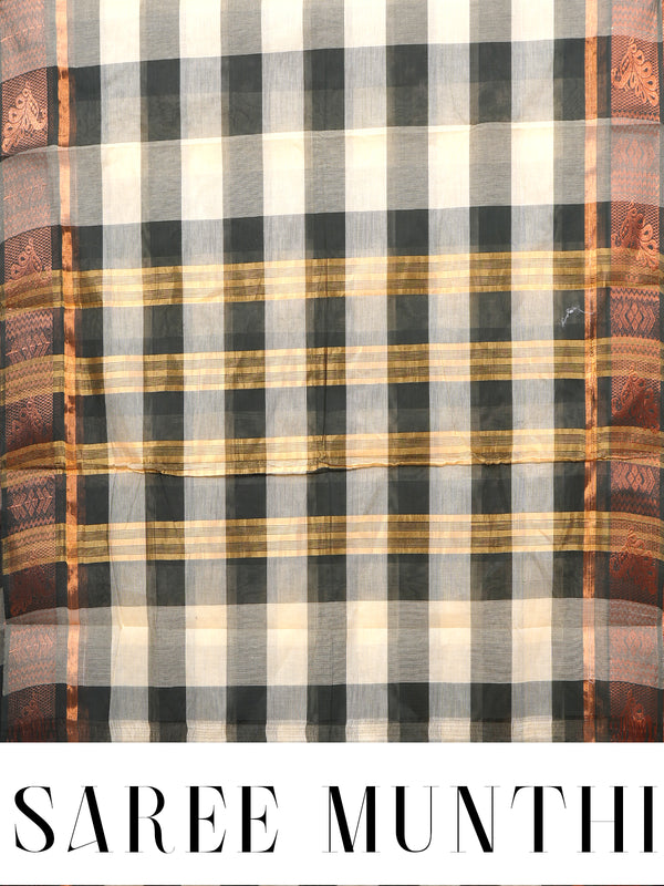 Cream and Black with Copper Munthi Chettinad Cotton Saree