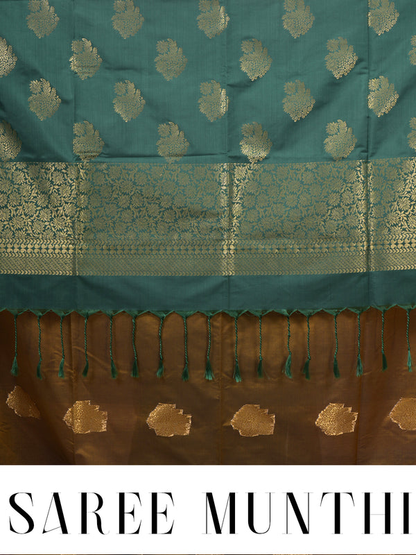 Mustard Gold with  Dark Green Semi Silk Saree