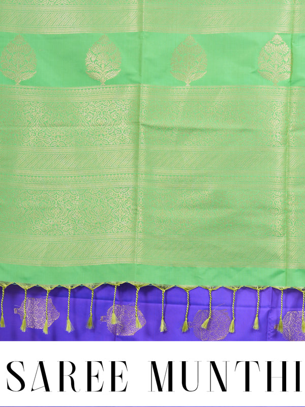 Violet With Green Semi Silk Saree