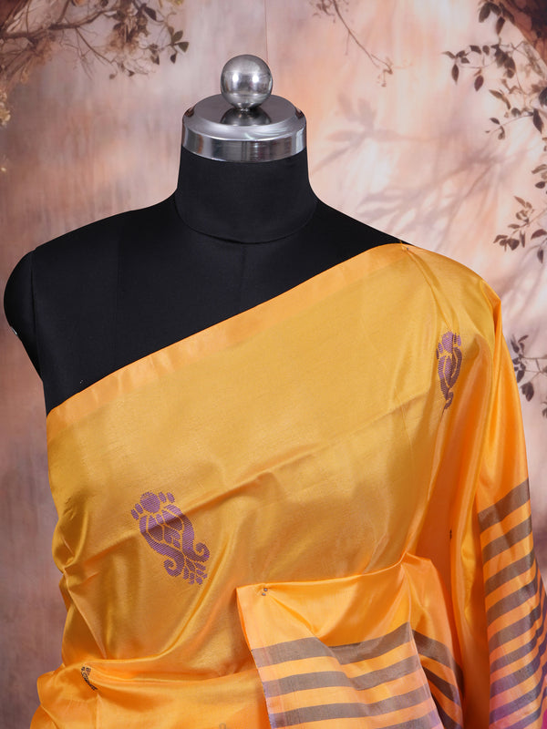 Yellow With Pink Semi Silk Saree