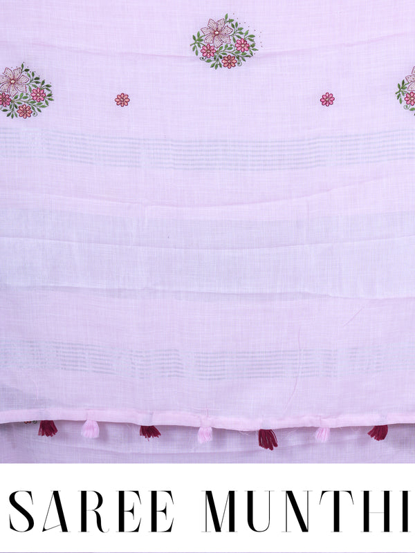 Baby Pink with Silver - Linen Cotton Saree