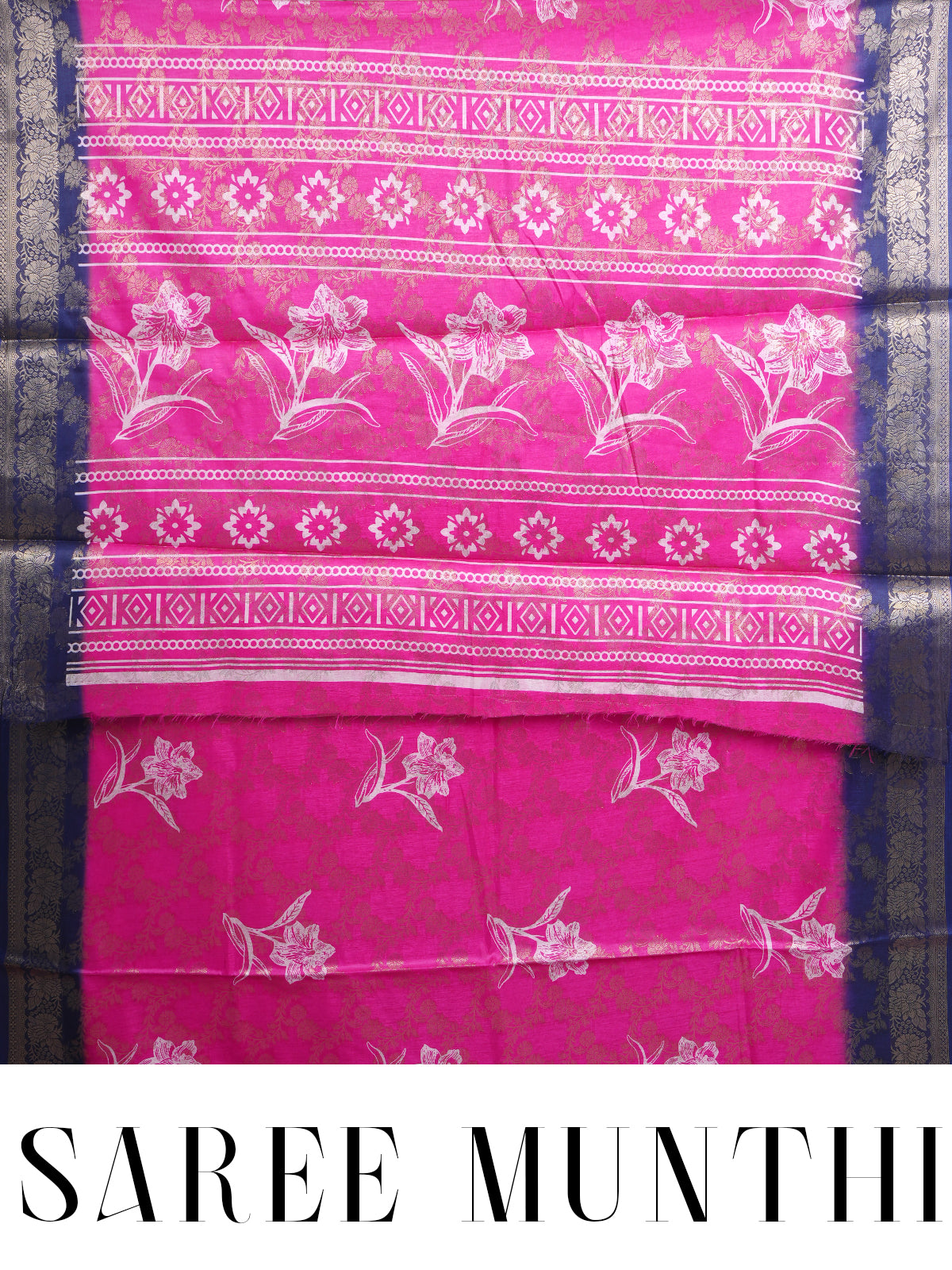 Magenta with Navy Blue - Semi Tussar Saree