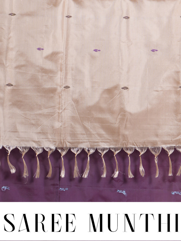 Wine Purple With Beige Semi Silk Saree