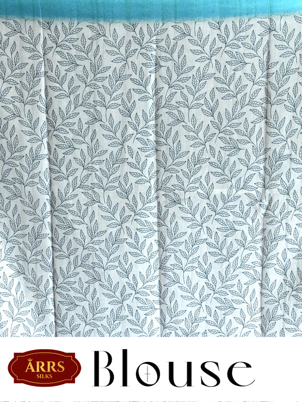 Sky Blue with Teal - Semi Tussar Saree