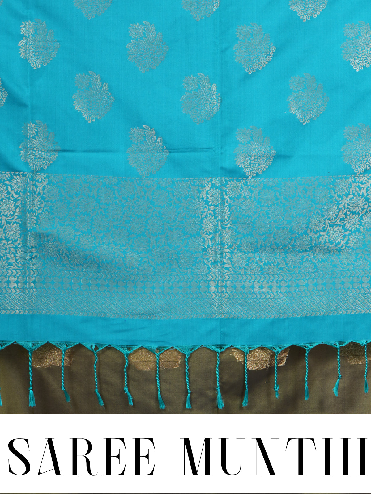 Olive Green With Blue Semi Silk Saree