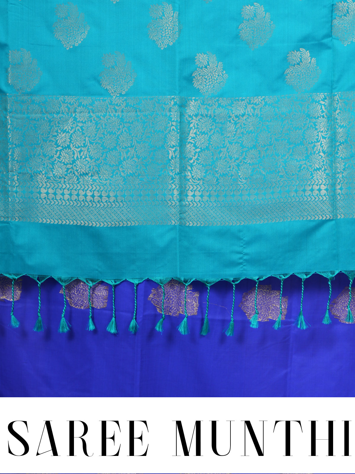 Royal Blue With Rama Green Semi Silk Saree